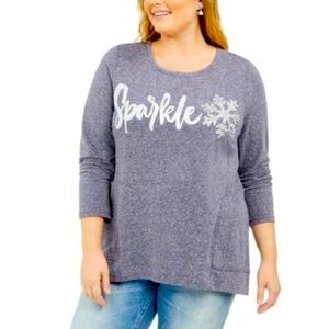 Style & Co. Holiday Sparkle Snowflake Graphic Jersey Plus 1X Blue 3D-Sweatshirt